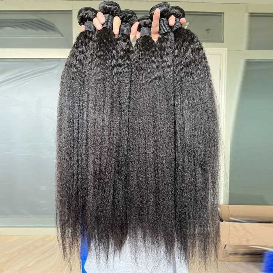 Kinky Straight Human Hair Bundles With Clo Brazilian Transparent 4x4 Lace Clo And Bundles 100% Human Hair ExtensionsXJ250120