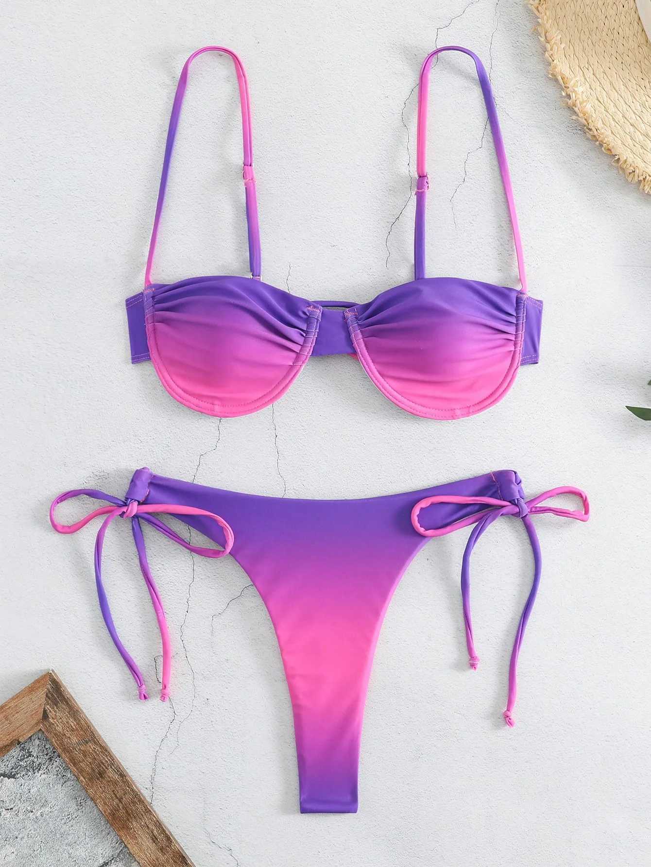 sexy tie dye print push up bikinis sets two pieces side tie swimsuit thong Swimwear Biquini conjunto de bikini tankini beachwearXJ250120