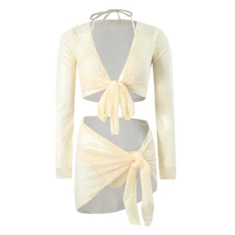 2024 New Womens Long Sve Swimsuit Set Ele Sexy Pure Desire Aesthetic Vacation Bikini Thermal Spring Long Sve Bikini SXJ250120