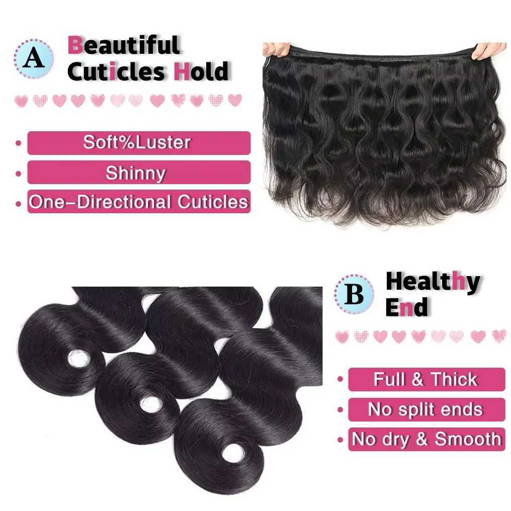 Human Hair Bundles with Clo Body Wave Brazilian Virgin Human Hair Weave 3 Bundles with 4x4 Lace Clo Natural Black ColorXJ250120