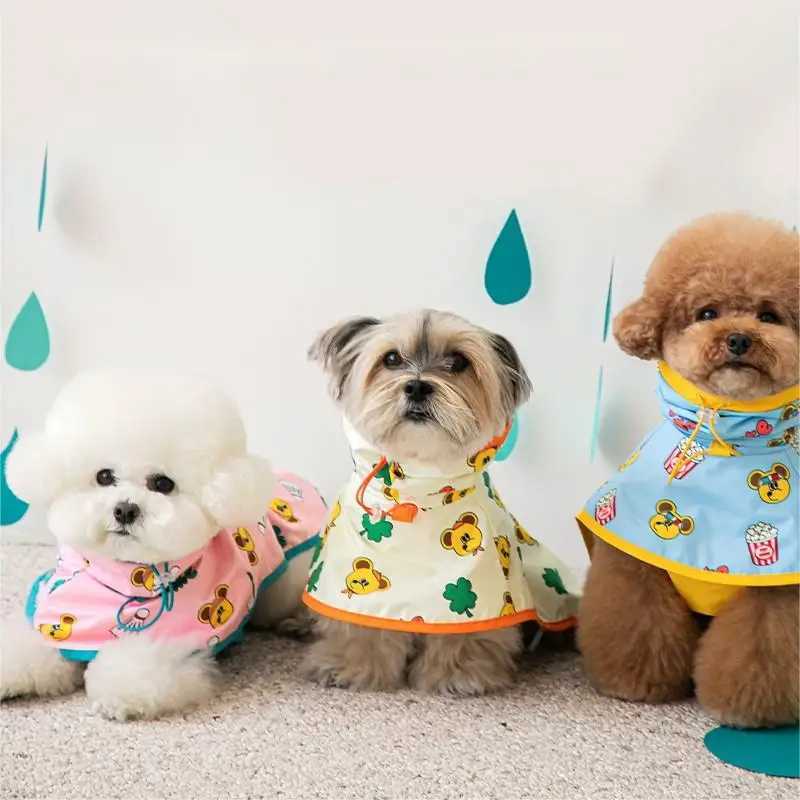 INS Cartoon Pet Dog Waterproof Raincoat Pet Clothes for Dogs Clothes Hooded Dog Raincoat Leashable Puppy Bichon Teddy Dog ClotheXJ250121