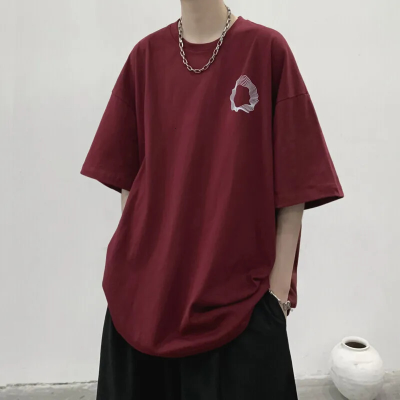 Irregular Round Printed Short Sleeve T-shirt Man Summer Loose Oversized Cotton T Shirt Fashion Round Neck Cotton Tees Y2k Tops 250117