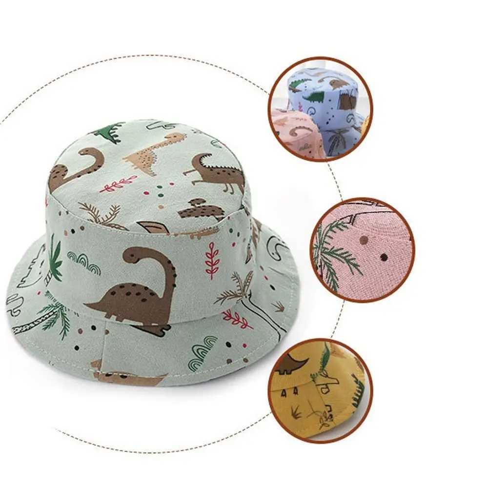 Cartoon Dinosaur Print Baby Bucket Caps for Boy Girl Cute Animal Infant Fisherman Hat Summer Toddler Panama Sun Cap Bonnet M250121