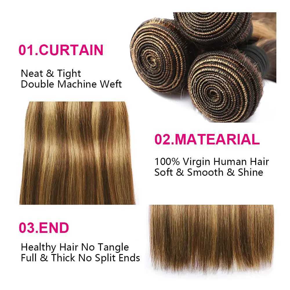 P4/27 Highlight Bundles With Clo Frontal 13x4 Straight Brazilian Human Hair Bundle With Frontal Ombre Blonde Hair ExtensionsXJ250120