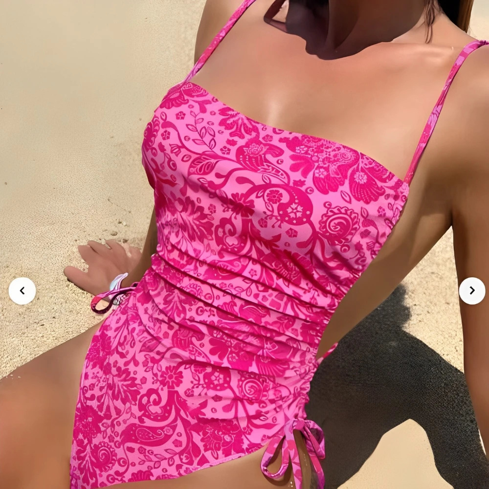 Floral String One Piece Swimsuit Backless Sexy Swimwear Women Bathing Suit Female Swimming Summer Beachwear Bodysuit 250117