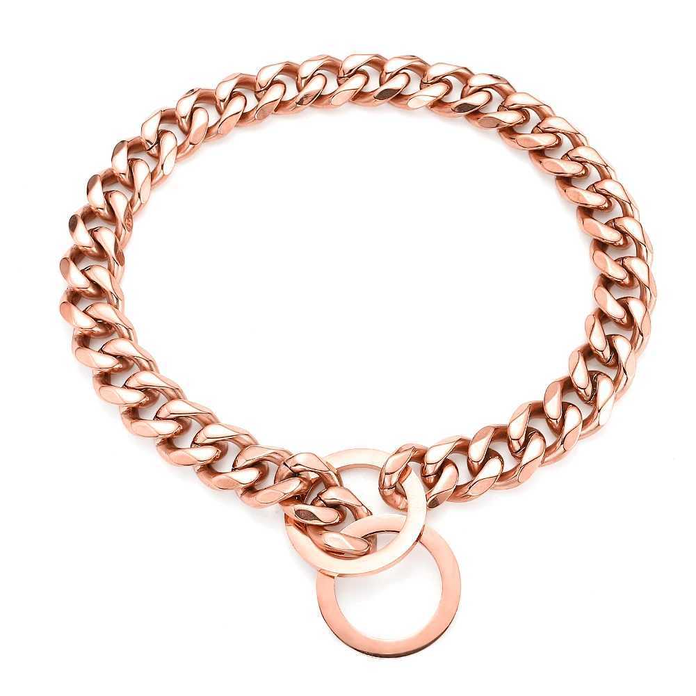 New Arrival Rose Gold Cuban Link Chain Collar Stainless Steel Dog P Chain Walking Trainig for Small Medium Large Dogs 11/15/19mm X250129