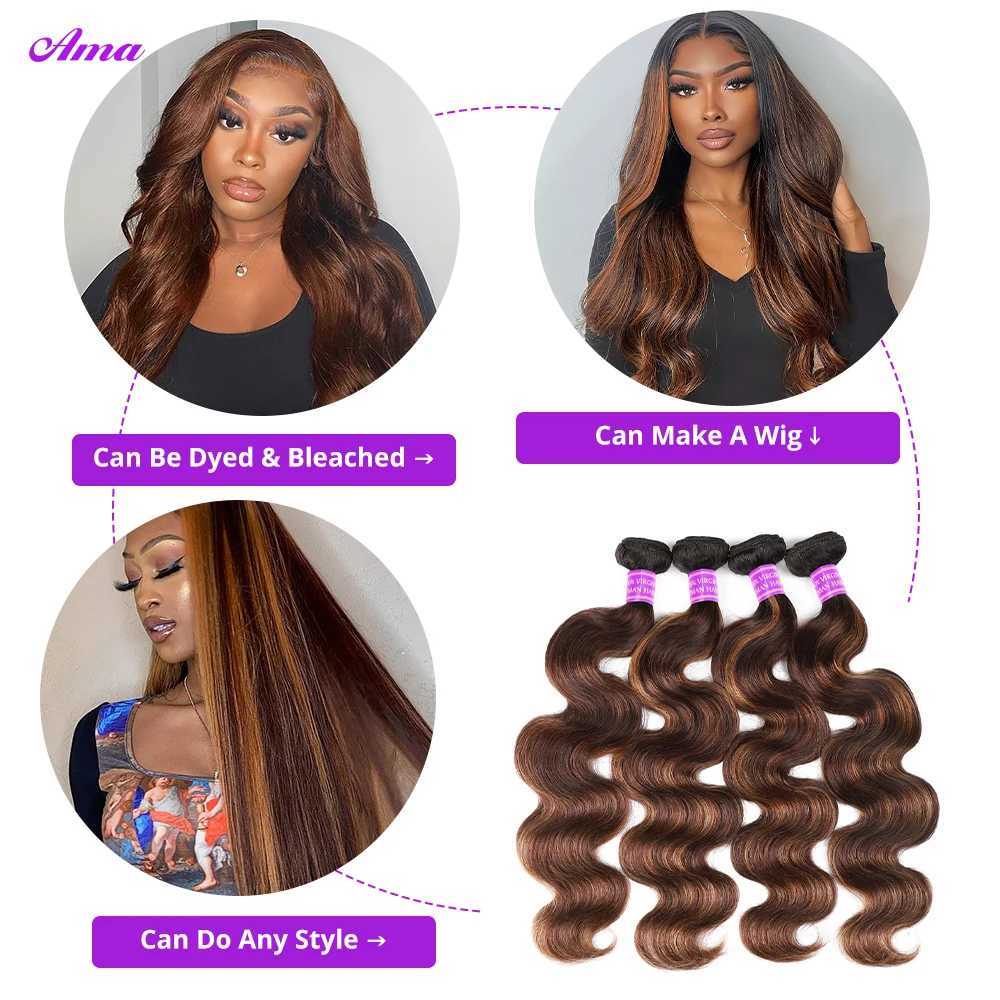 FB 30 Brown Highlight Bundles With Clo Ombred Body Wave Bundles With Clo 1b 4/30 Colored Human Hair Bundles With CloXJ250120