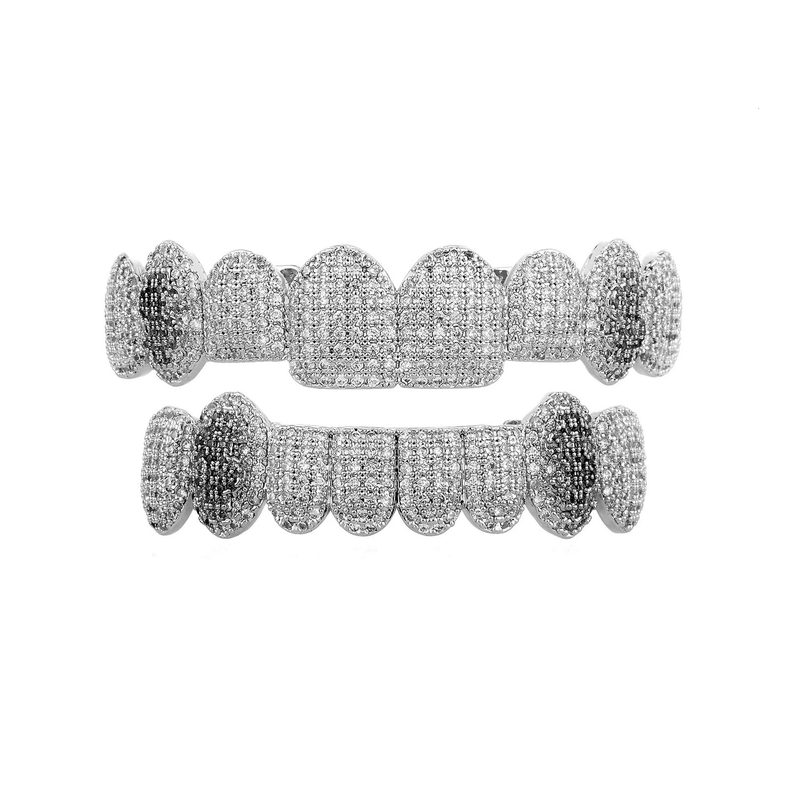 Hip Hop 8/8 Full CZ Teeth Caps Cubic Square Zircon Iced Out Micro Pave Top Bottom Charm Grills Set For Men Women Jewelry 250118