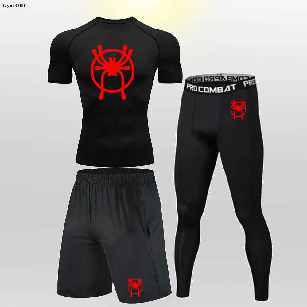 Superhero 3 Pcs Set Mens Workout Sports Suit Gym Fitness Compression Clothes Running Jogging Sport Wear Exercise Rashguard Men X250129