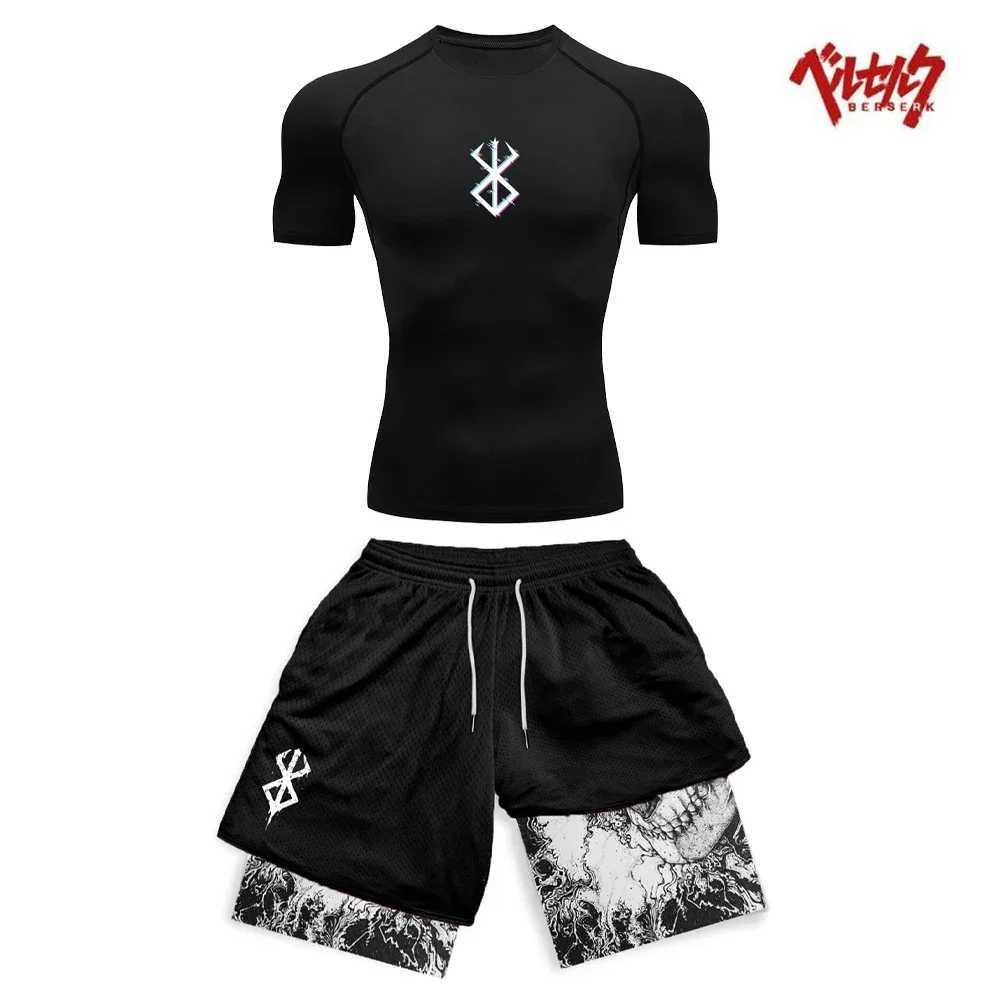 Anime Berserk Compression Set Fitness Suit for Men Quick Dry Compression Shirt+Gym Shorts Running Workout Summer Sportswear X2501291