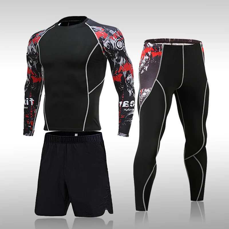 Mens sportswear MMA running fast drying sportswear compression fitness clothing training 3-piece sports tight fitting clothing X250129
