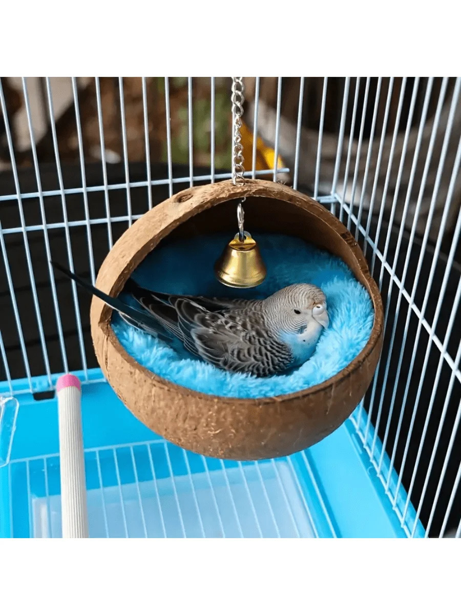 Natural Coconut Shell Birds Nest Parrots Nest Parrots Breeding Swing Hammock Hanging Ring Parrot Toy Suspension Bridge 250121