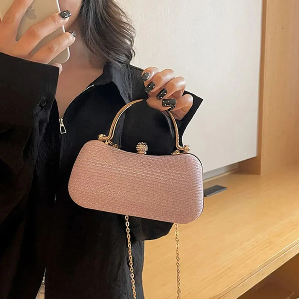 Glitter Evening Banquet Bag Clutch Handbag Women Metal Top Handle Square Rhinestone Messenger Purse Chain Bag Box 250118