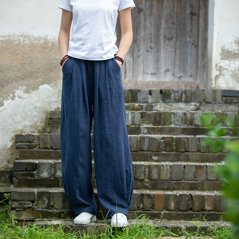 New best-selling linen women's clothing autumn and winter new literary sand washing loose cotton and linen thin casual trousers women's line