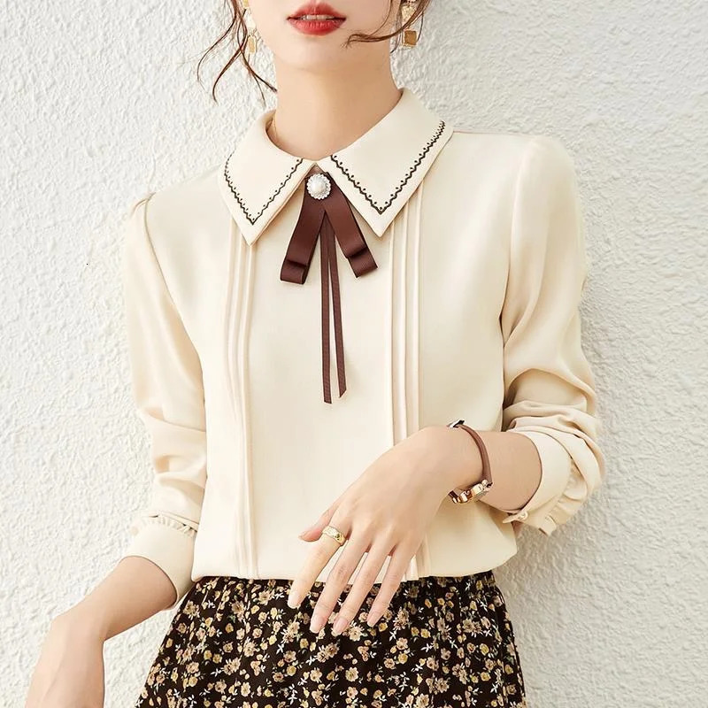 Women Spring Autumn Style Blouses Shirts Lady Casual Long Sleeve Peter Pan Collar Blusas Tops DF4655 250121