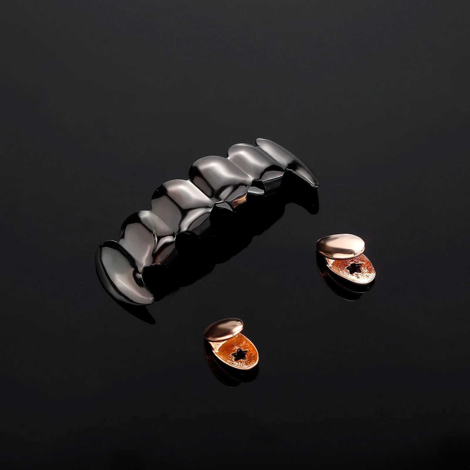 RACHELZ Gothic Style Black Teeth Grillz Caps Vampire Fangs Punk Glossy Tooth Grills For Women Men Jewelry Halloween Party GiftXJ250114