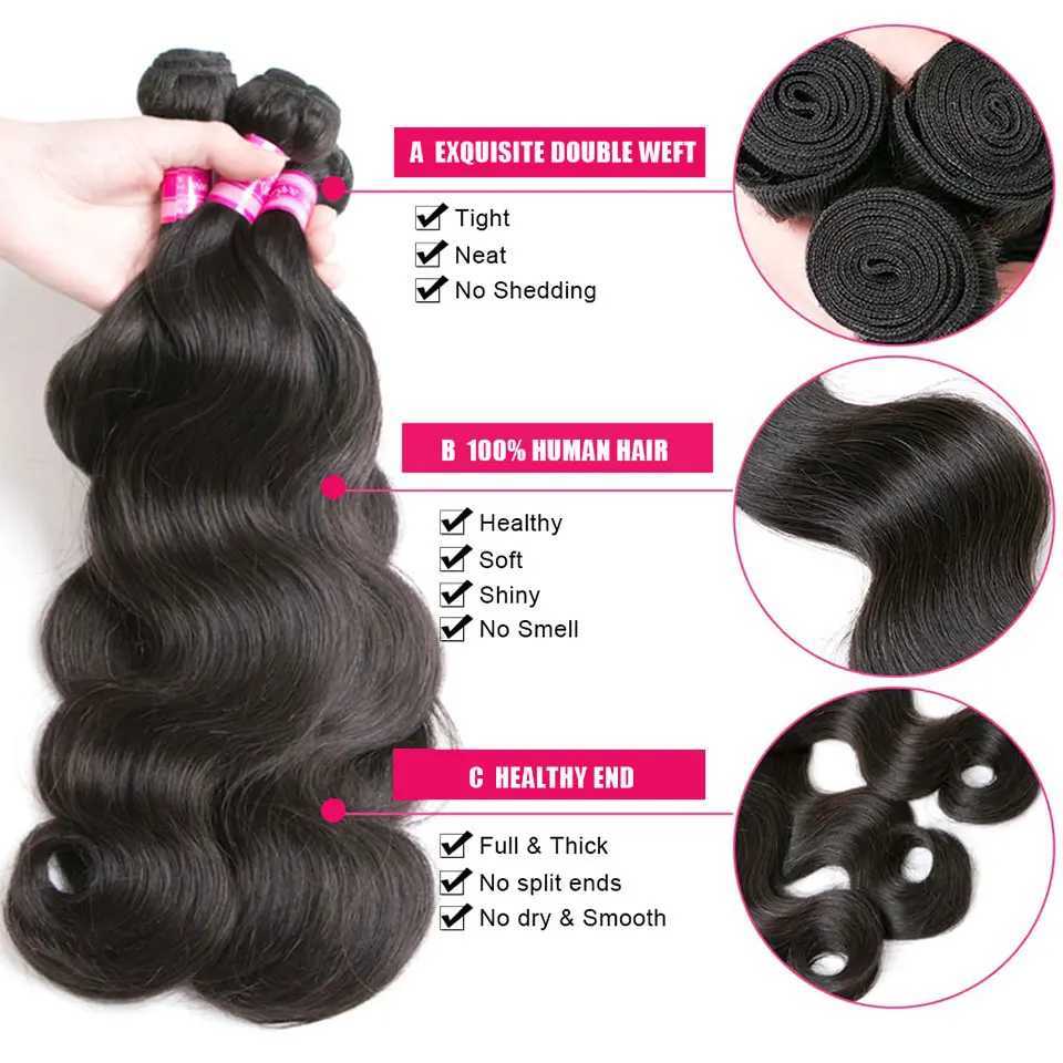 Luduna Body Wave Bundles With Clo Brazilian Hair Bundles With Clo Human Hair Clo With Bundle Remy Hair ExtensionsXJ250120