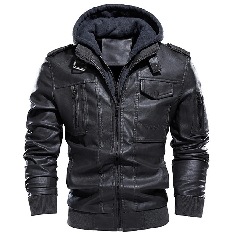 Man Winter Thick Warm Vintage Hooded Collar Club Bomber Leather Coats chaqueta Motorcycle Jacket Men Casual PU Leather Jackets 250120