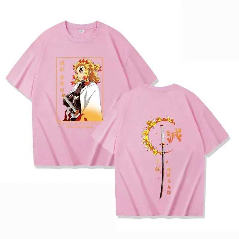 Mens Rengoku Kyoujurou Anime Print Short Sleeve T-shirt Casual Crew Neck Summer Unisex Top Oversized T Shirt Graphic T ShirtsXJ250117