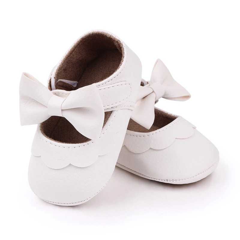 0-18M Baby Infant Girls Flat Shoes Bow Knot Solid First Walker Soft Sole Newborn Infant Toddler Girls Leather Princess Shoes X250129