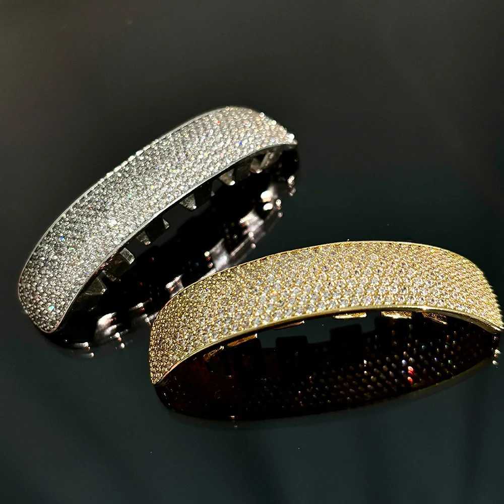 RACHELZ Gold Silver Color Iced Out CZ Stone Tooth Caps Braces Rectangle Cubic Zircon Teeth Grillz For Women Men JewelryXJ250114
