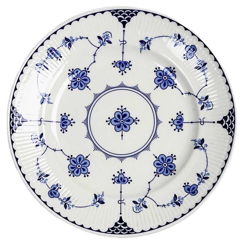 Vintage blue and white ceramic plate set coffee cup dessert rice bowl dinner plate set Instagram celebrity X250129