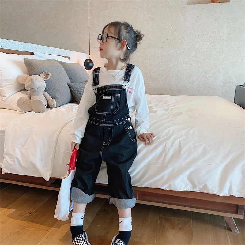 Children Denim Kids Overalls Black Boys and Girls Casual Pants 38T Toddler Girl Jumpsuit Baby Trousers 250117