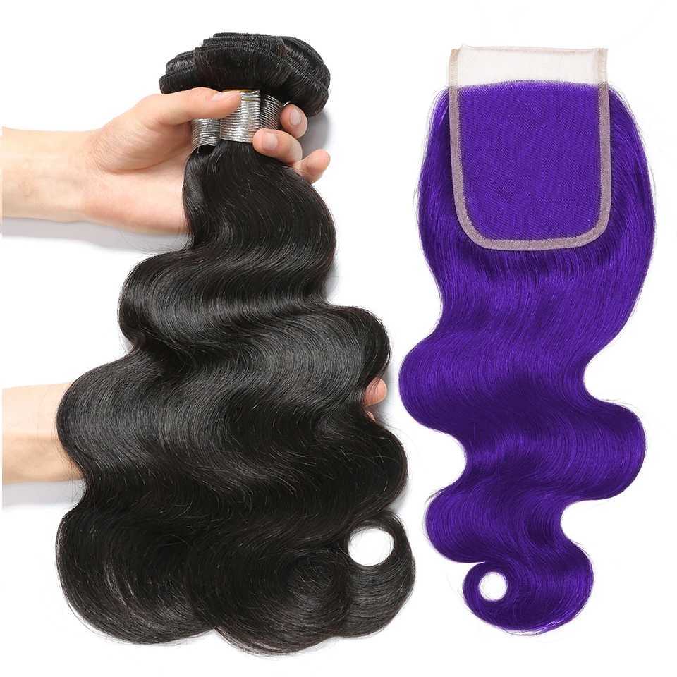 Highlight Purple 100% Raw Body Wave Bundles with Clo Frontal Peruvian Body Wave Bundles with Clo 4x4 HD Transparent LaceXJ250120