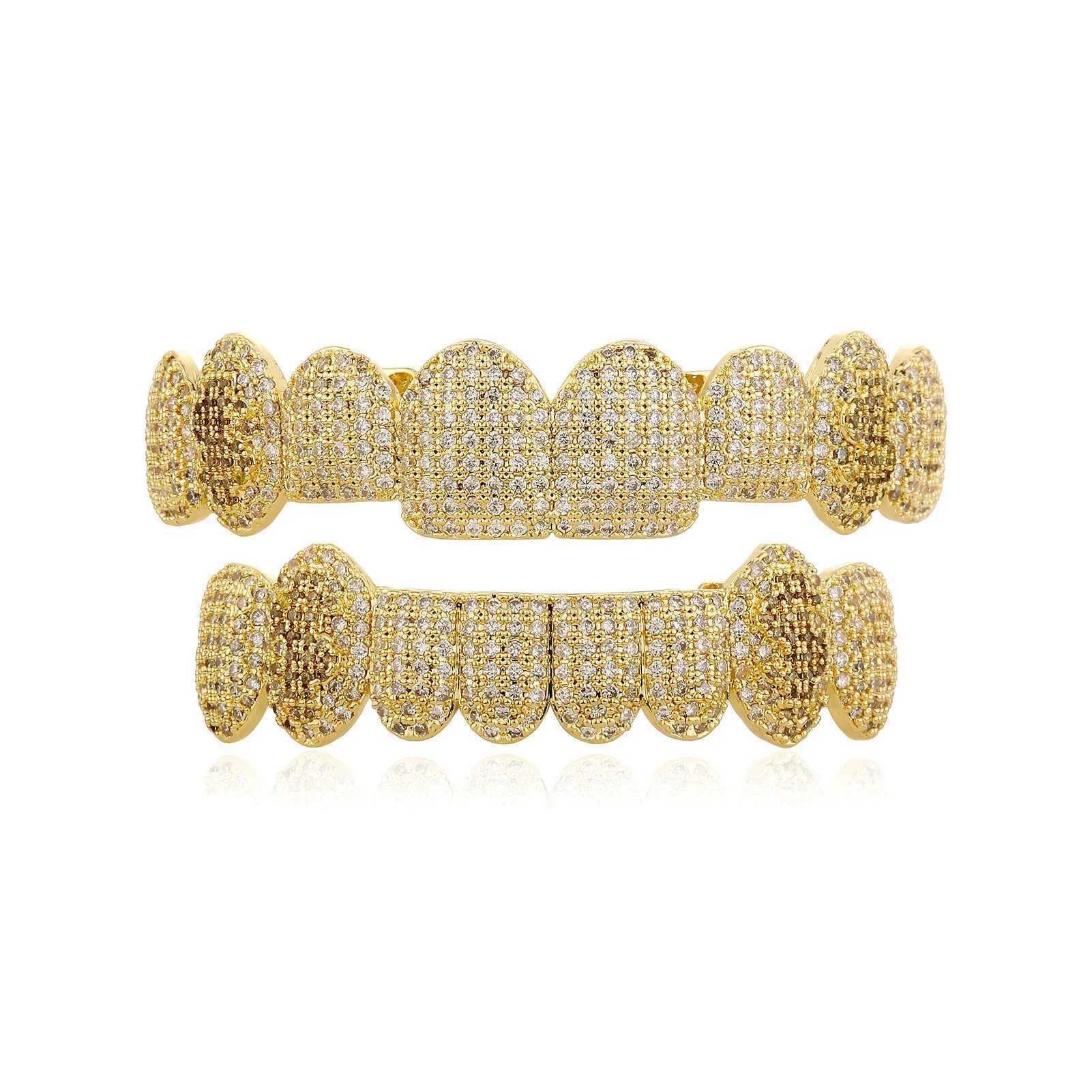 Hip Hop 8/8 Full CZ Teeth Grillz Caps Cubic Square Zircon Iced Out Micro Pave Top Bottom Charm Grills Set For Men Women JewelryXJ250114