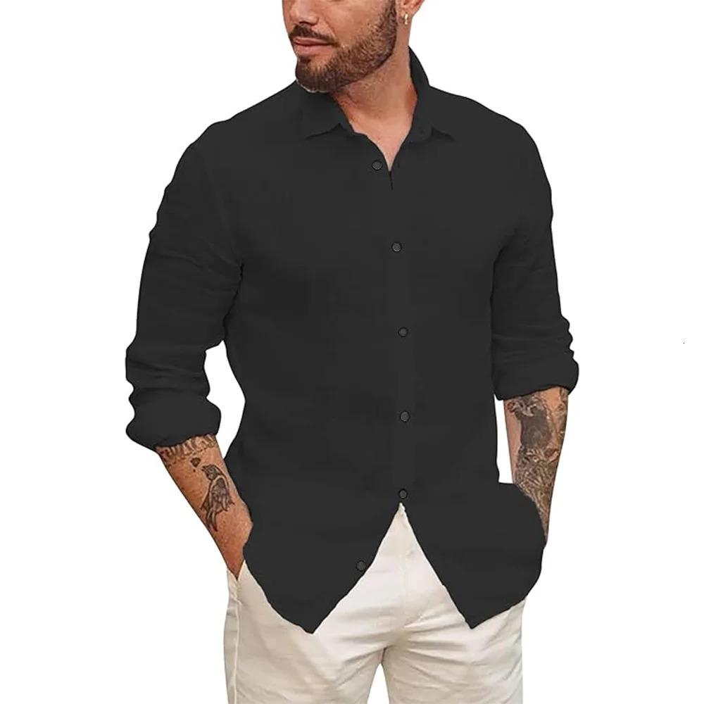 Mens Button Up Shirts for Men Long Sleeve Cotton Linen Hawaiian Beach Shirt Casual ummer Lightweight Tops 250110