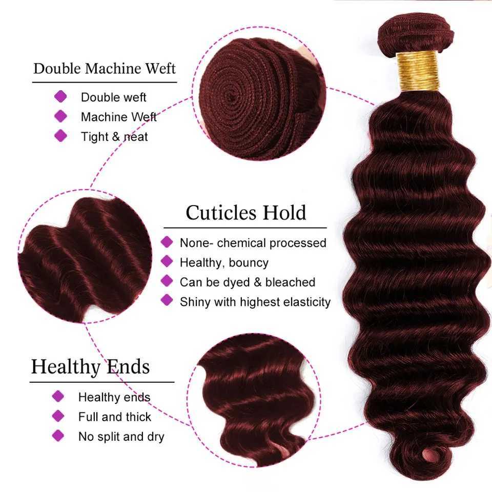 #99j Loose Deep Wave Hair Bundles With 4x4 13x4 HD Clo Frontal Dark Burgundy Human Hair Bundles With 13x4 Frontal PrepluckedXJ250120