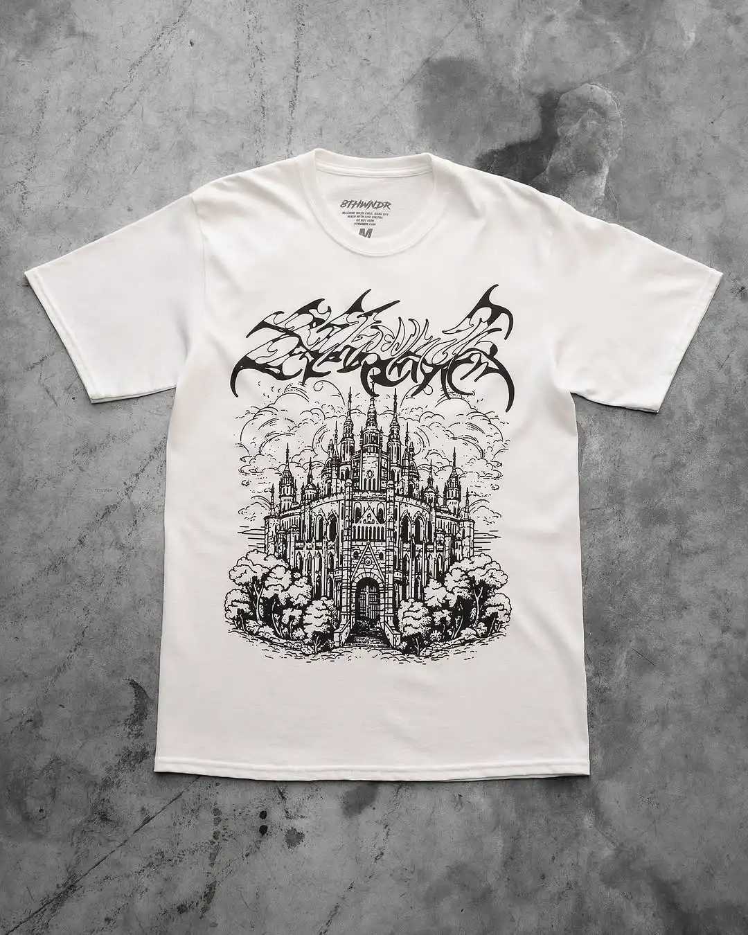 American Gothic Simple Hand-painted Castle Pattern Printed T-shirt Mens Spring Pure Cotton Short-sleeved Trendy Y2K ClothingXJ250117