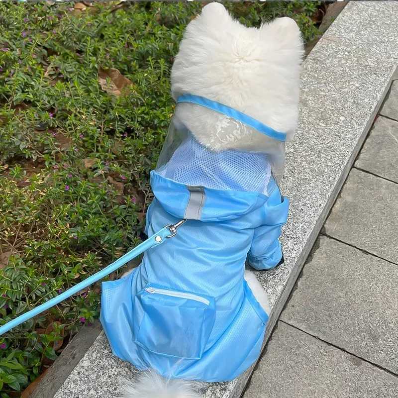 Traction rope raincoat dog four legged raincoat waterproof all inclusive Small dog teddy bear Pet outings rainy days of clothingXJ250121