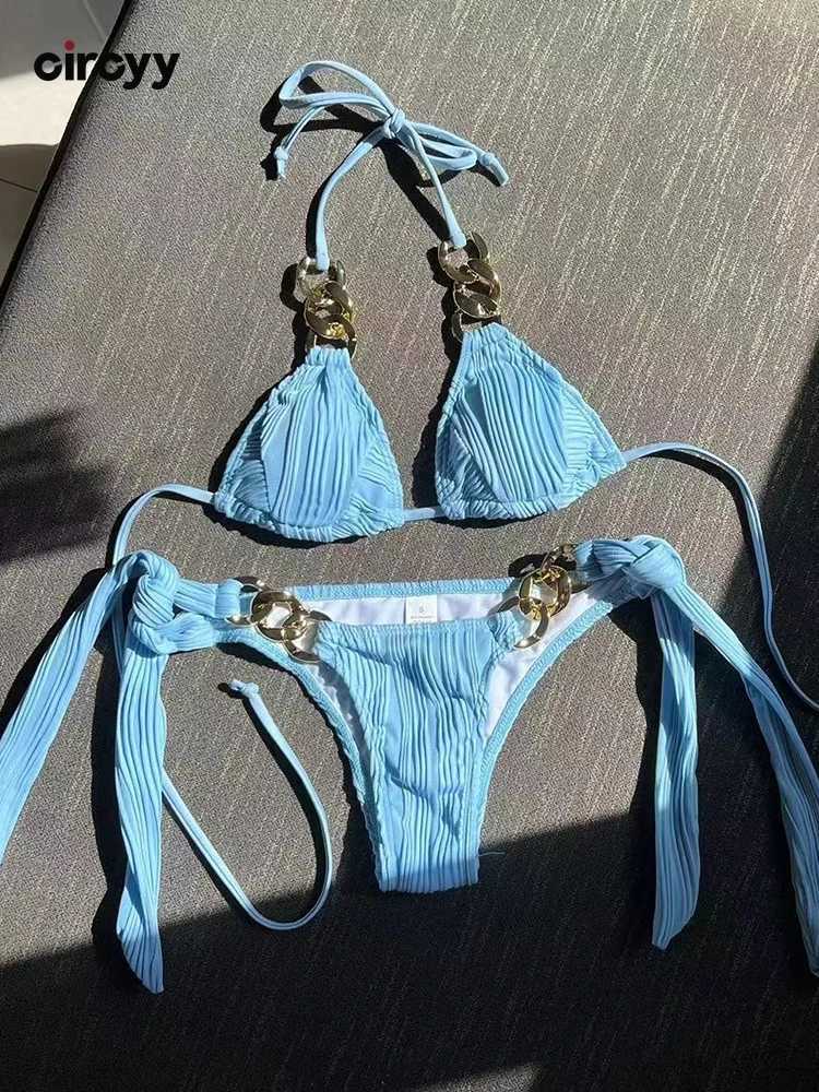 Circyy Swimming Suit for Women Solid Sexy Bikini Set Two-pieces Beachwear Summer Sequined Bather Bathing Suit Backless BiquinisXJ250120