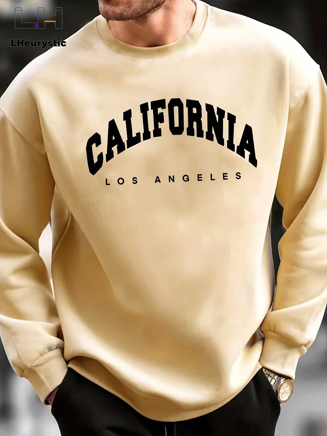 Mens autumn and winter fashionable casual loose oversized California print fleece pullover round neck long sleeved sweatshirtXJ2500118