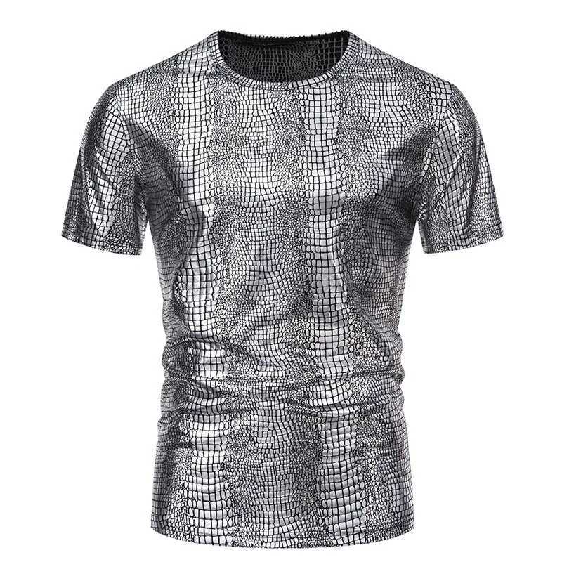 #4102 Gold Silver Black Short SLeeve T Shirt Mesh Streetwear Hip Hop T Shirt O-neck Loose Shinny Surface Thin Tee ShirtXJ250117