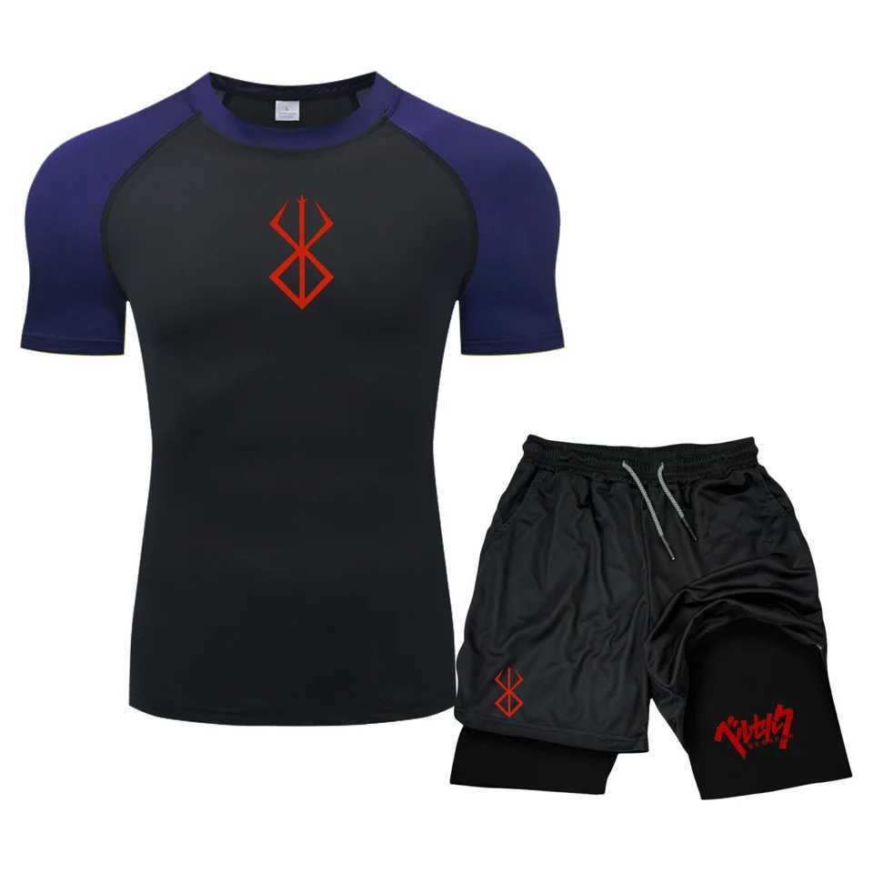 Mens Compression Sportswear Suit Gym Short Sleeved T-Shirt Sports Set Goku 2Pcs Workout Jogging Shorts 2 in 1 Fitness Tracksuit X250129