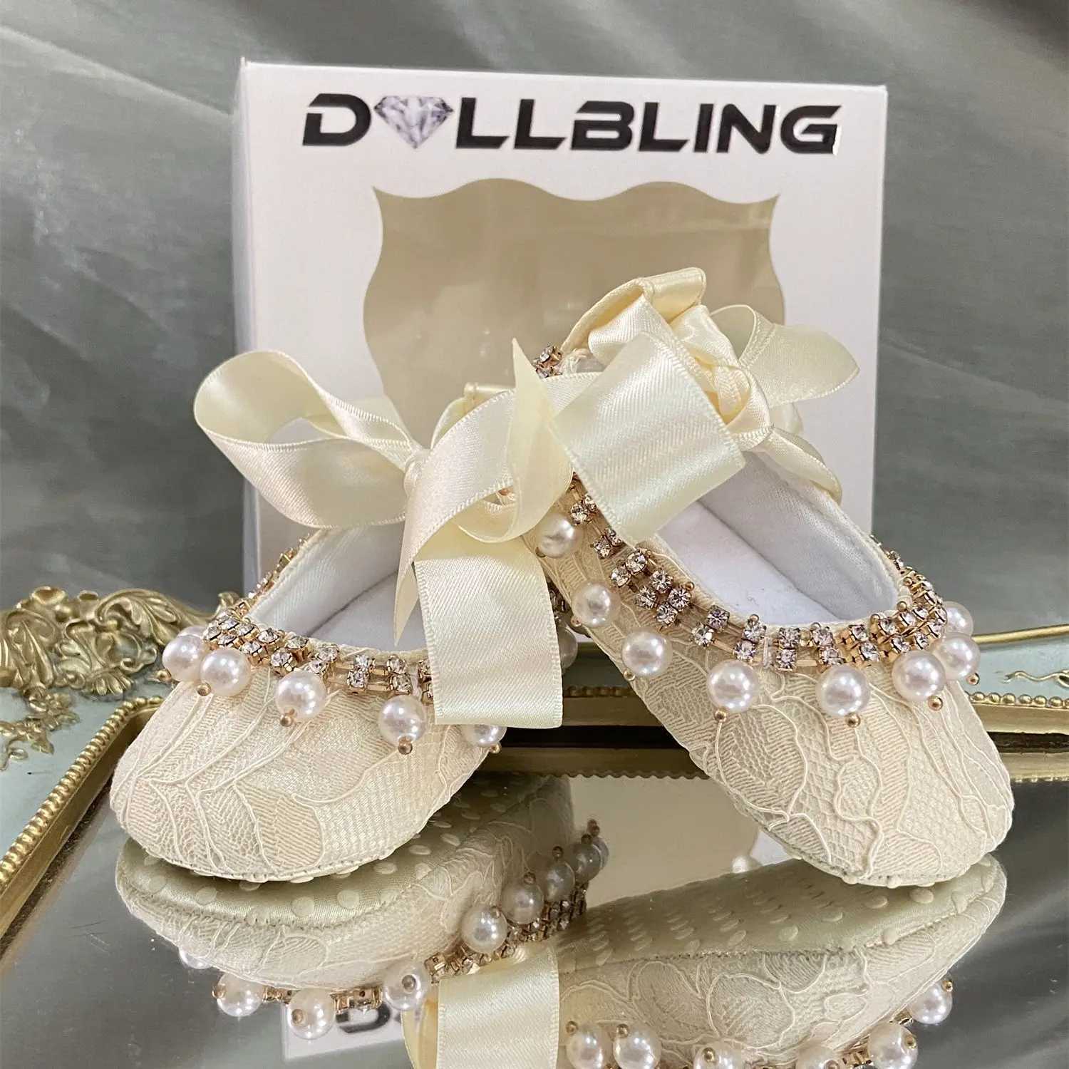 Ivory Lace Baptist Girls Shoes Photography Flower Baby Sparkling Pearl Christmas Shoes Soft and Comfortable Baby Shoes X250129