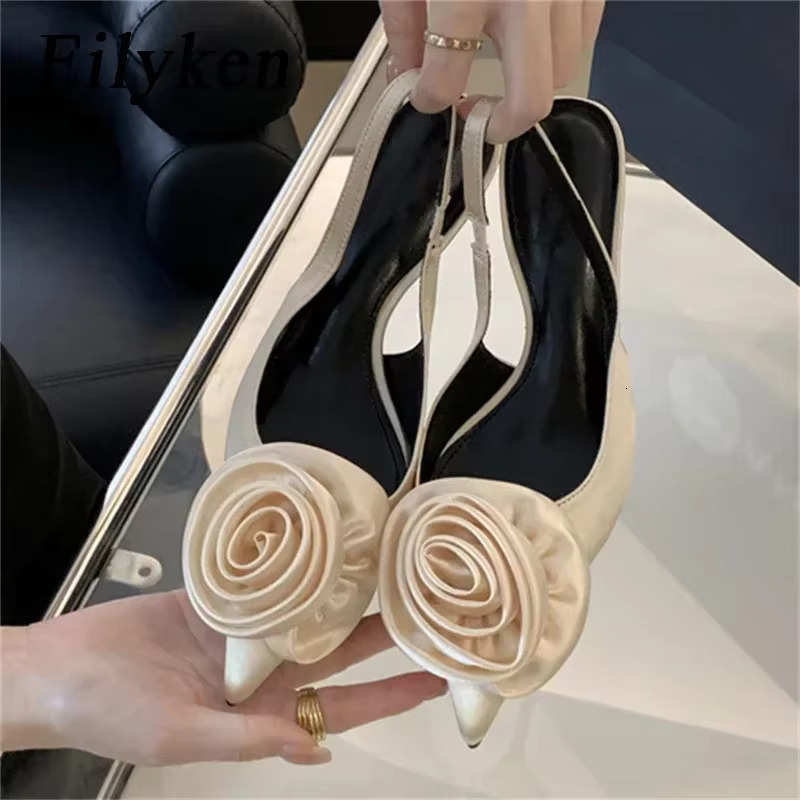 Eilyken Sexy Silk Sgback Pointed Toe Women Pumps Fashion Design Wers Thin Heels Banquet Prom Shoes