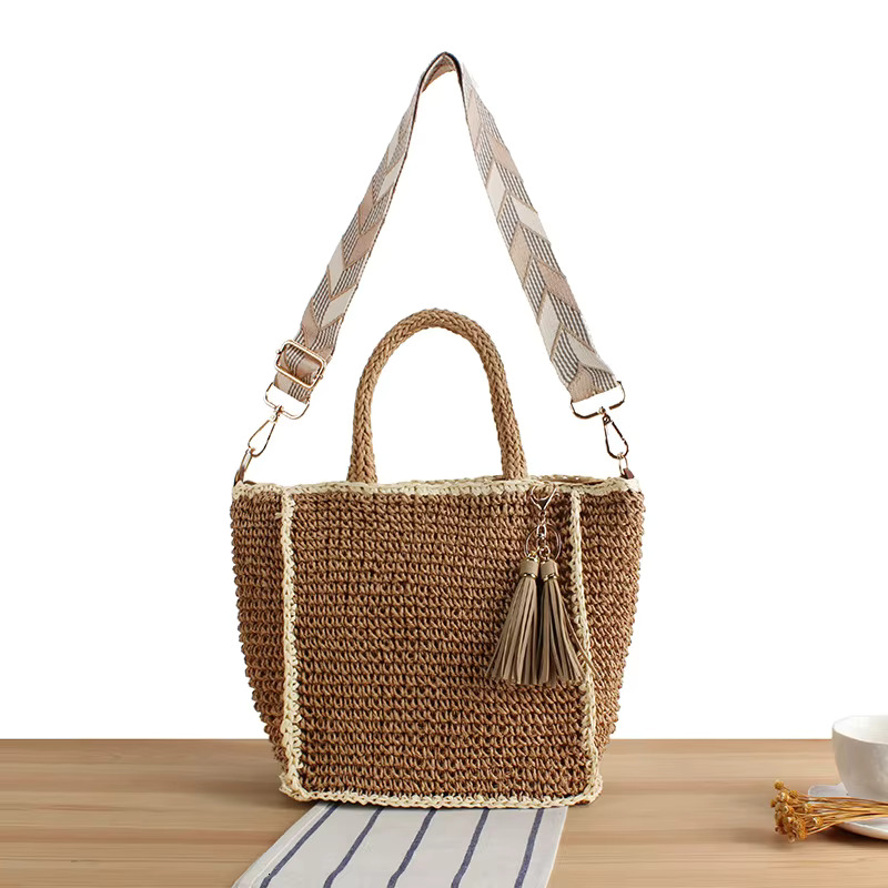 Handmade Paper Rope Crossbody Bags for Women Summer Woven Beach Tote Handbags Bali Travel Straw Shoulder Bag Shopper Purses