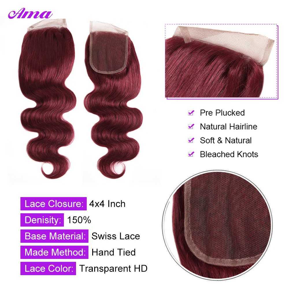 5x5 Clo With Bundles 99j Burgunday Body Wave Bundles With Clo 3/4PCS Colored Human Hair Bundles With Clo 4x4 InchXJ250120