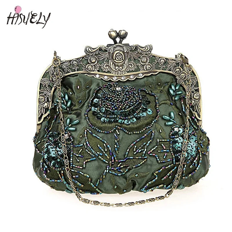 retro beaded night bag embroidered bag diamond sequin clutch handbag bridal bag 250120