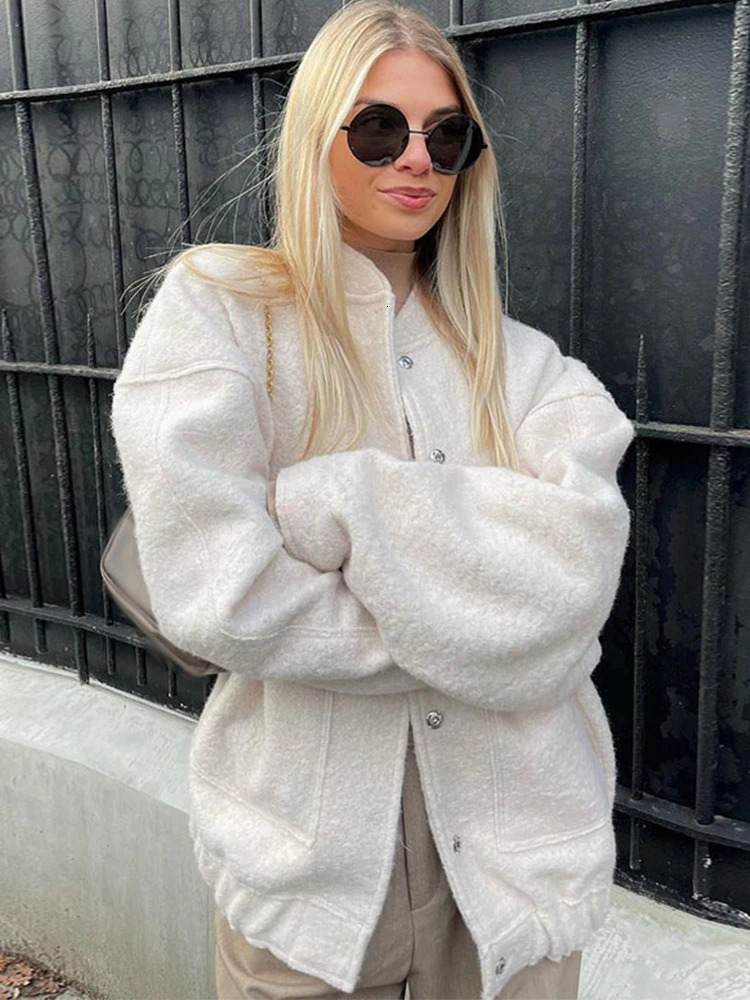 Vintage Laple Bomber Jackets Women Loose Thicken Single Breasted Zipper Female Coats 2025 Spring Autumn Fashion Lady Outerwears 250109