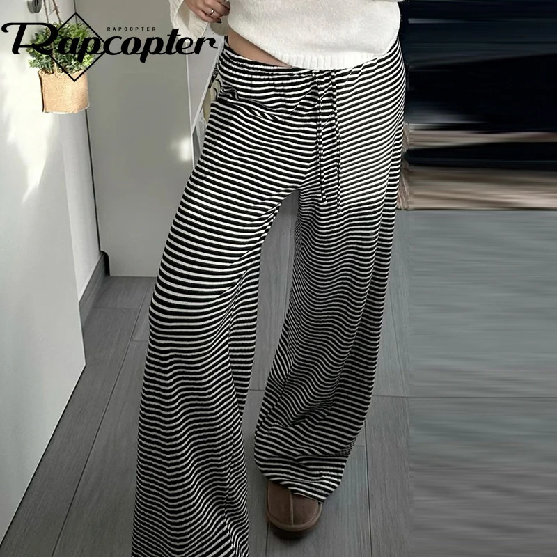 Rapcopter y2k Striped Trousers Women Vintage Casual Streetwear Shirring Baggy Harajuku Sweatpants Homewear Korean Pants 90s 250122