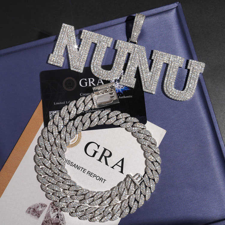 Custom personalized letters numbers name pendant 925 sterling silver Vvs moissanite cuban link chain hip hop men necklace