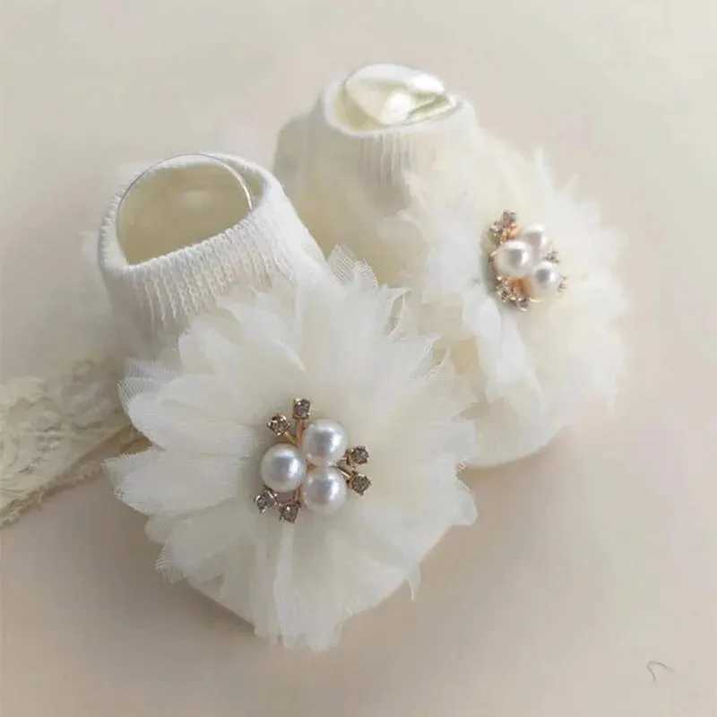 Cute Pearl Bows Baby Headband Socks Set Non Slip Cotton Sock Lace Flower Newborn Hair Band Turban Girl Hair Accessories X250129
