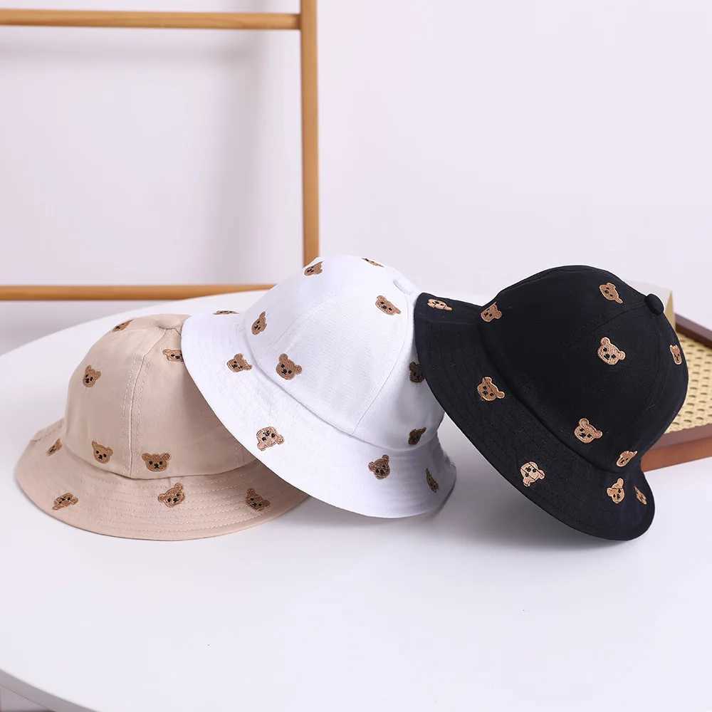Embroidered Bear Baby Bucket Hat For 1-3Y Children New Spring Baby Boys Girls Sunshade Hat Lovely Outdoor Summer Hat Fishing Cap M250121