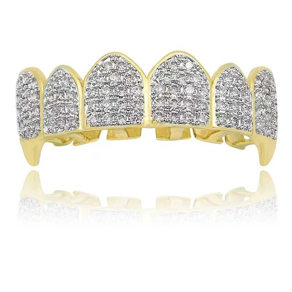 Hip Hop New Full CZ Teeth Grillz Caps Bling Cubic Zircon Iced Out Micro Pave Top Bottom Charm Grills Set Men Women Jewelry GiftXJ250114