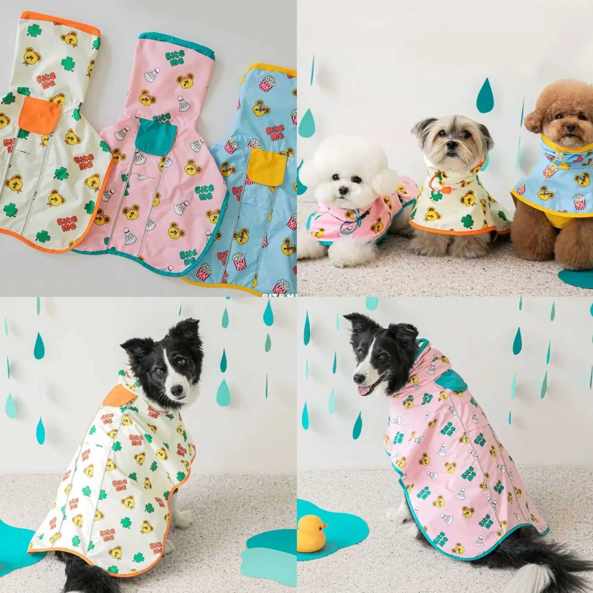 INS Pet Dog Waterproof Raincoat Small and Medium-sized Hooded Cartoon Cape Teddy Pet Raincoat Windproof Rain Coat JacketXJ250121