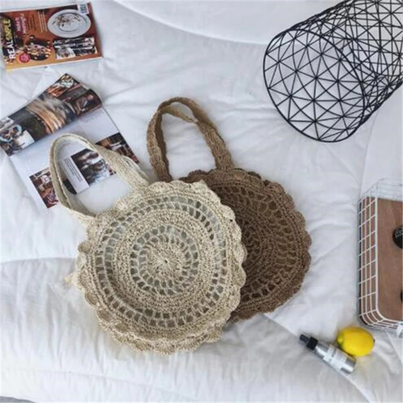 Bohemian Straw Bags for Women Circle Beach Handbags Summer Rattan Shoulder Bags Handmade Knitted Travel Big Bag 250120